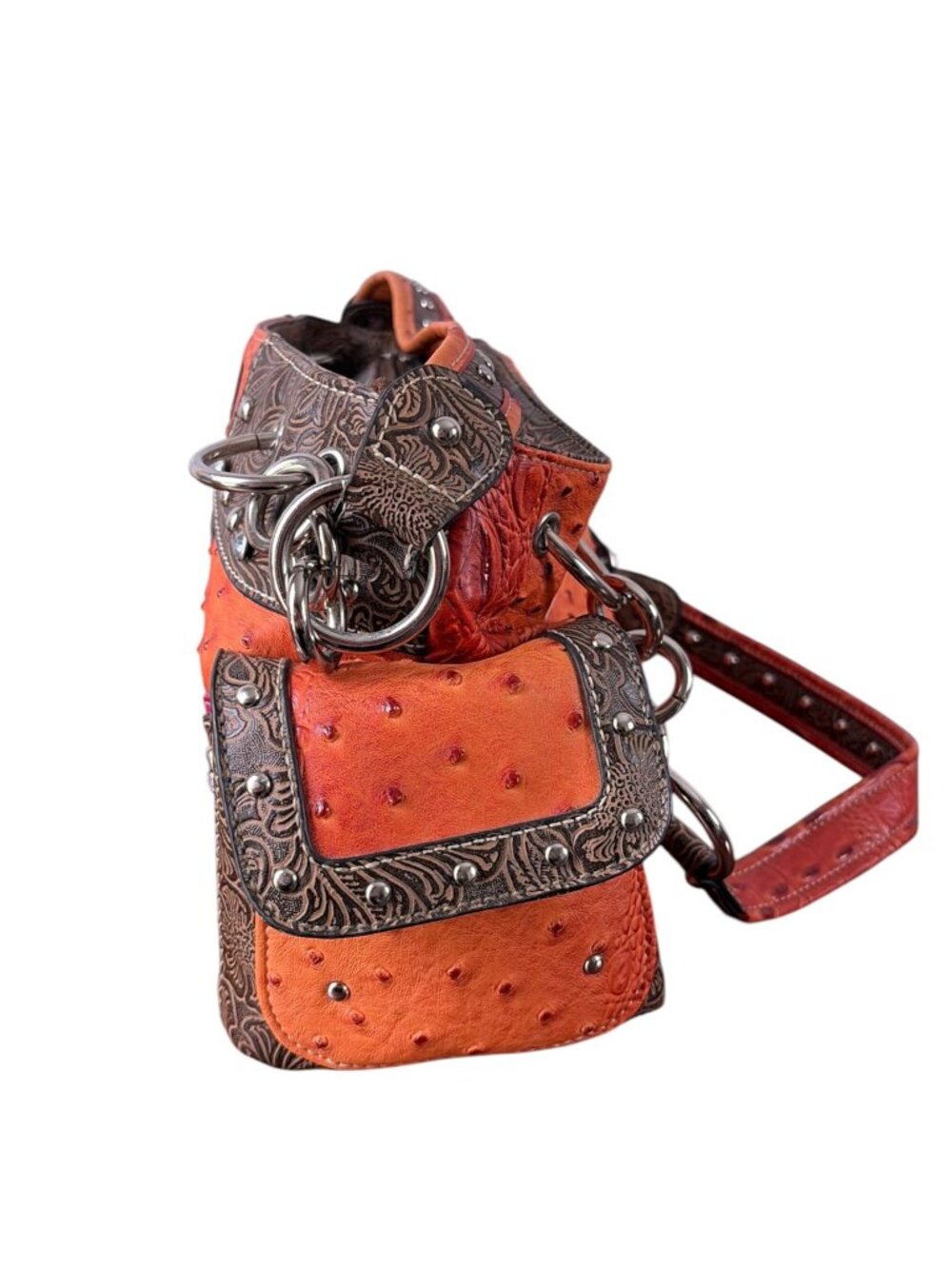 Vintage Blazin Roxx Cowgirl Purse Orange Pink Turquoise Rhinestone Cross - Picture 7 of 16